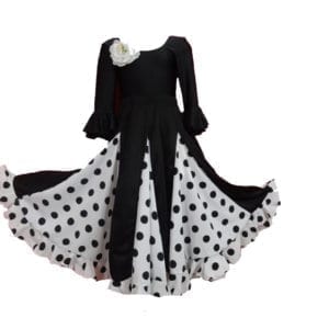 FALDA FLAMENCO  NEGRA Y BLANCO CON LUNARES NEGROS
