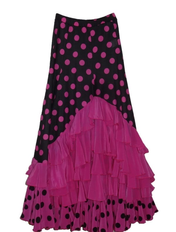 FALDA FLAMENCO/SEVILLANA NEGRA CON LUNARES ROSA Y MUCHOS VOLANTES - Imagen 2