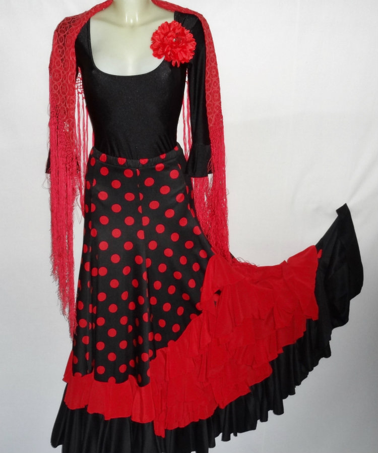 Falda de flamenco roja lunares blancos con volantes Talla 46