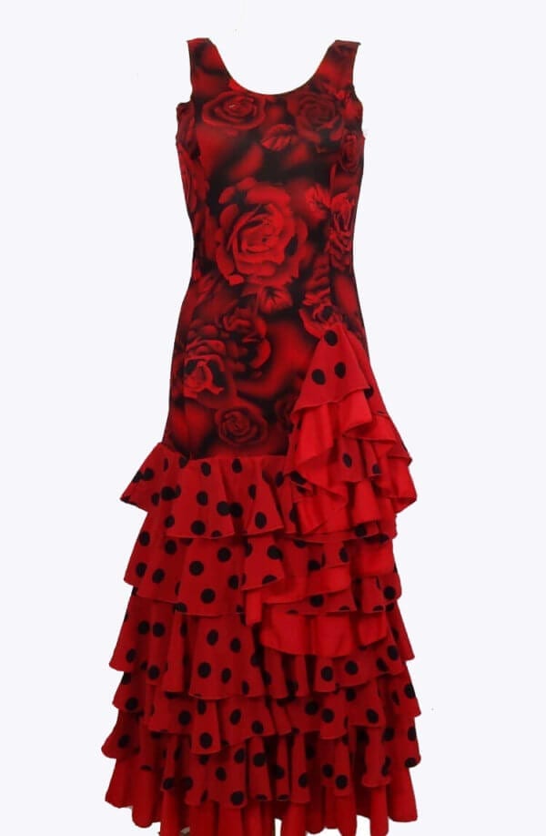VESTIDO DE ENSAYO O ESCENARIO PARA NIÑA NEGRO Y ROJO A LUNARES