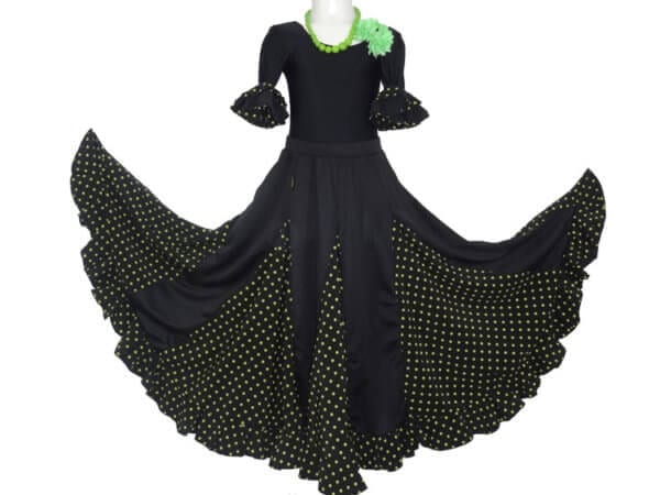 FALDA NIÑA NEGRA CON LUNARES PEQUEÑOS VERDES EN OFERTA
